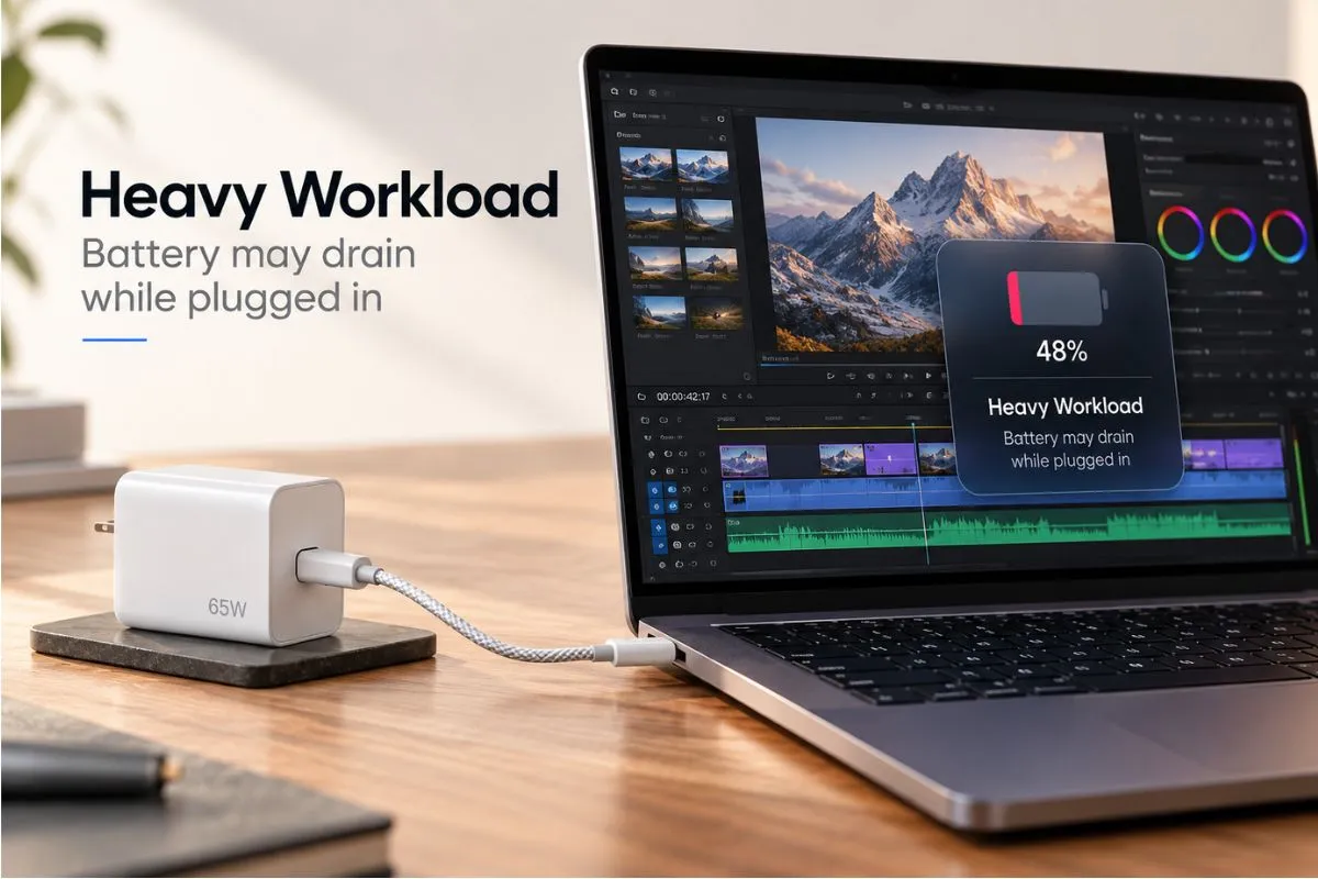 Laptop battery draining during heavy workload with 65W charger
