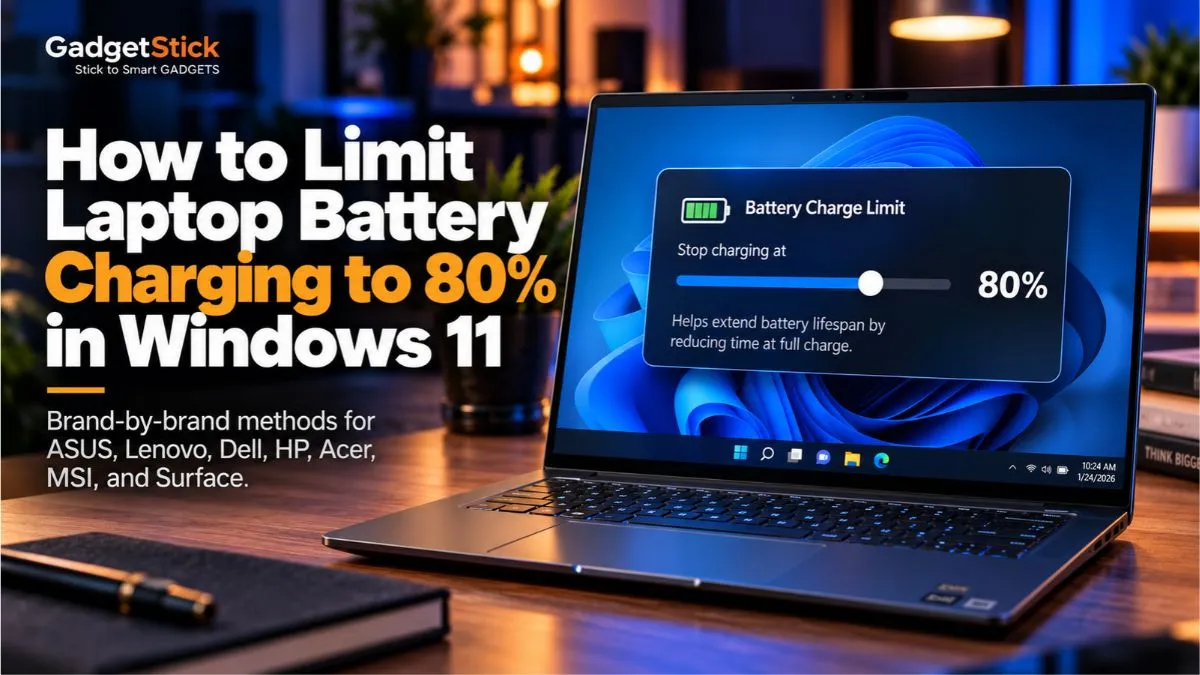 Laptop showing an 80 percent battery charge limit setting in Windows 11