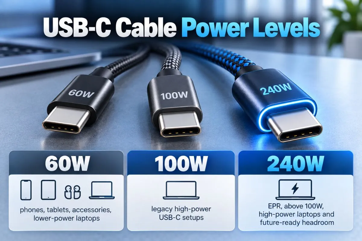 USB-C cable power levels 60W 100W and 240W explained