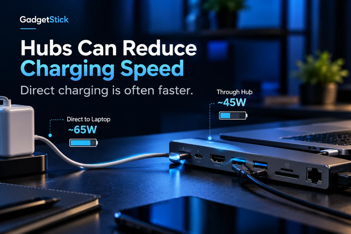 USB-C hub reducing laptop charging power compared with direct charging