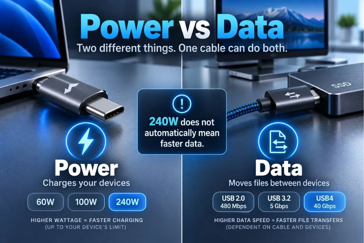 USB-C power vs data speed comparison