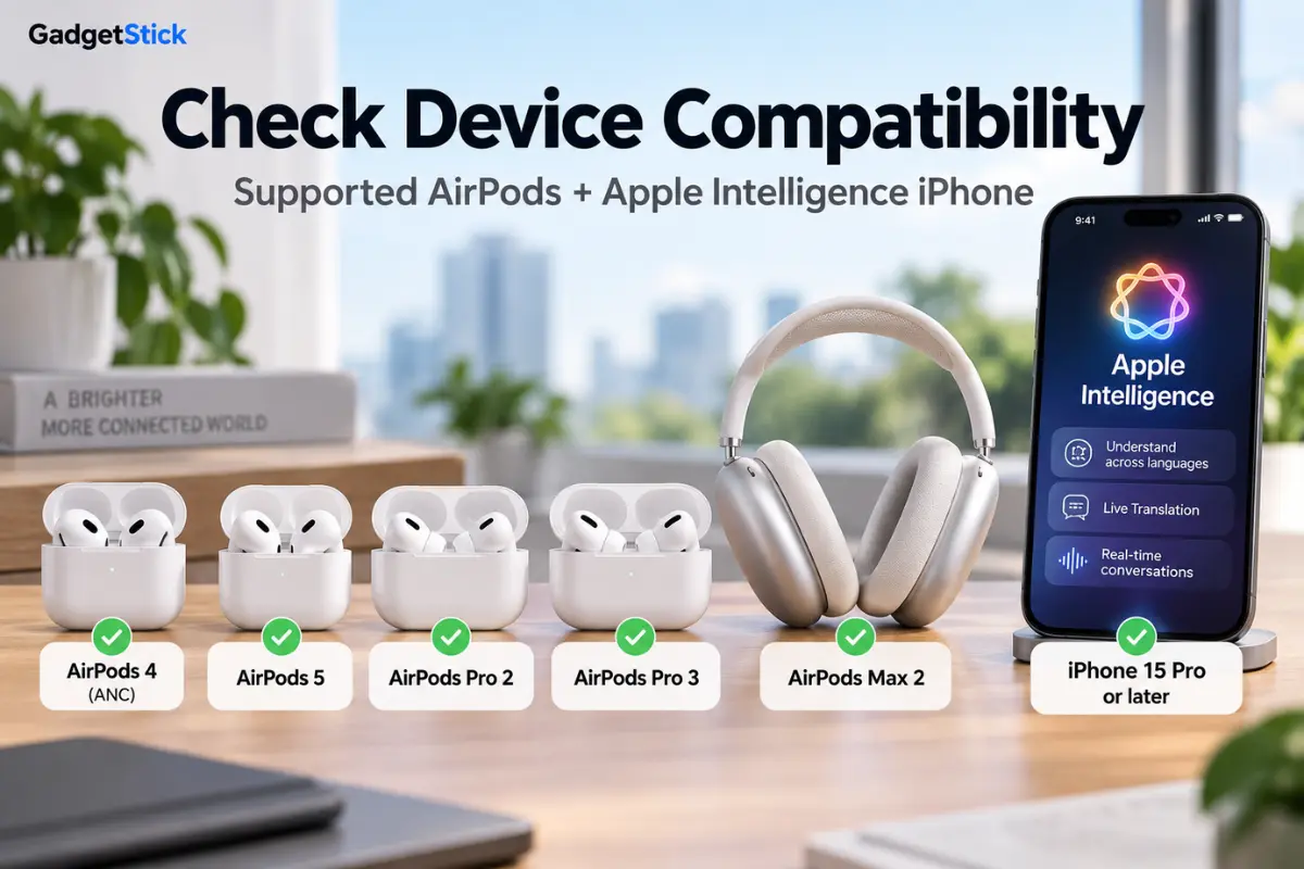 Supported AirPods models and an Apple Intelligence-compatible iPhone for Live Translation