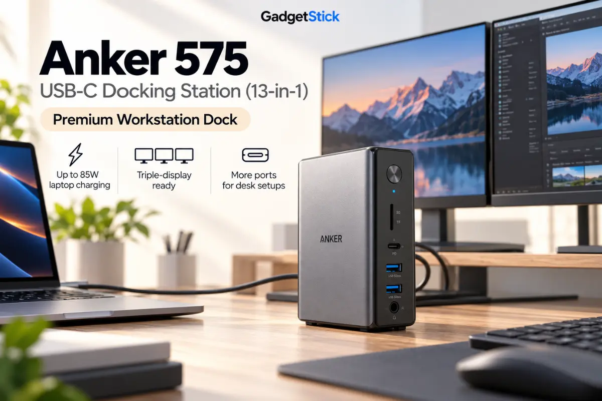 Anker 575 USB-C Docking Station 13-in-1 for a premium laptop workstation setup