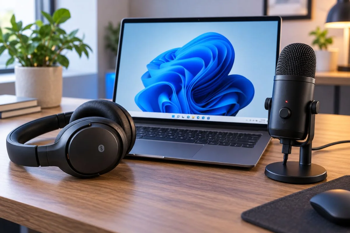 Bluetooth headphones used with a separate USB microphone on a Windows 11 PC