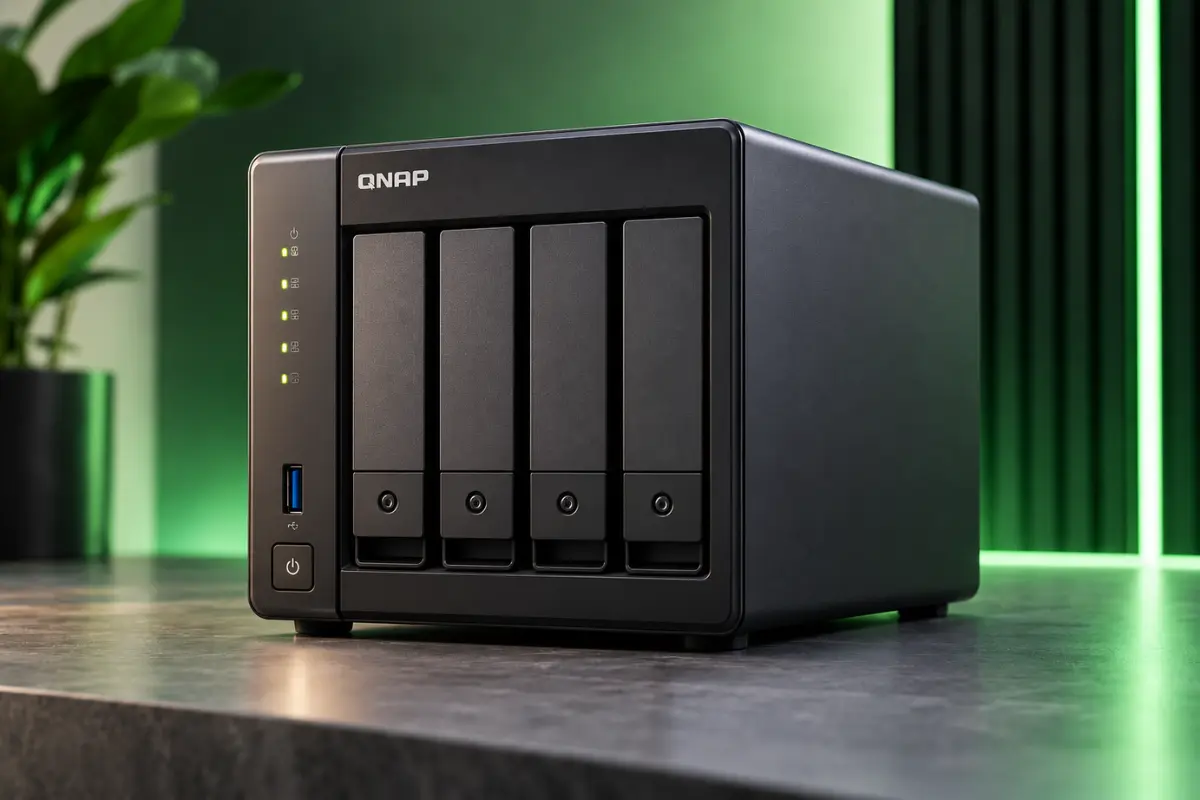 QNAP TS-464-8G 4-bay NAS in studio lighting