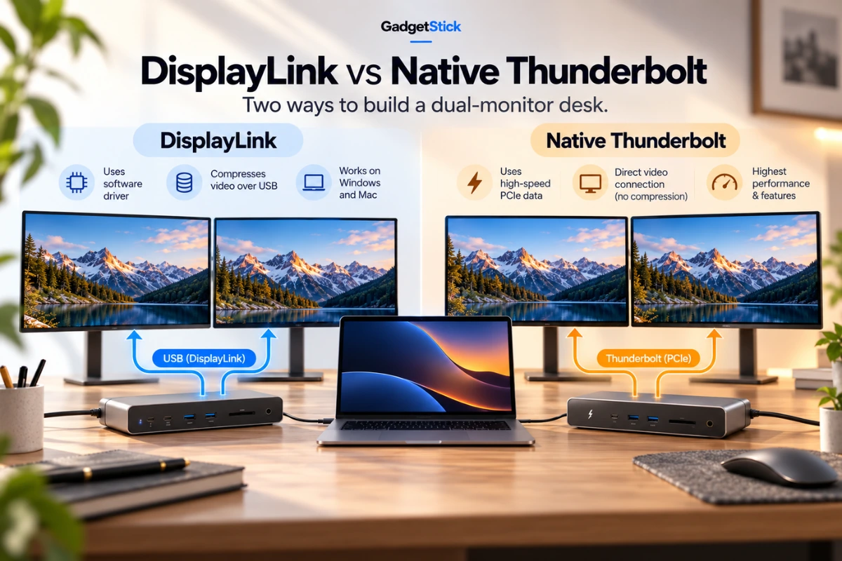 DisplayLink versus native Thunderbolt comparison for dual monitor docking station setups