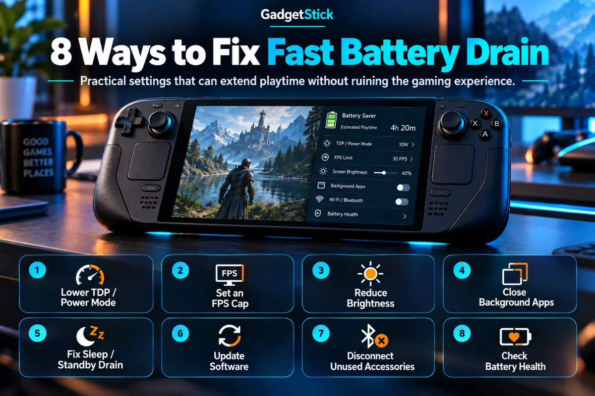 Handheld gaming PC battery drain diagnosis for gaming idle and sleep use