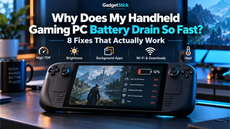 Handheld gaming PC showing fast battery drain while gaming