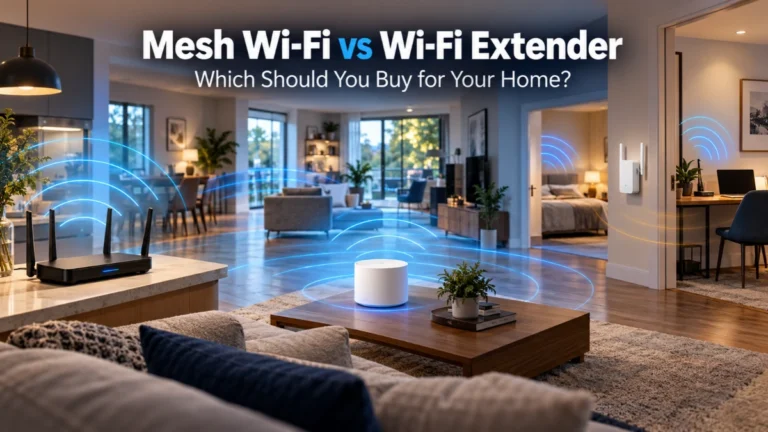 Mesh Wi-Fi vs Wi-Fi extender comparison for wireless coverage in a modern home