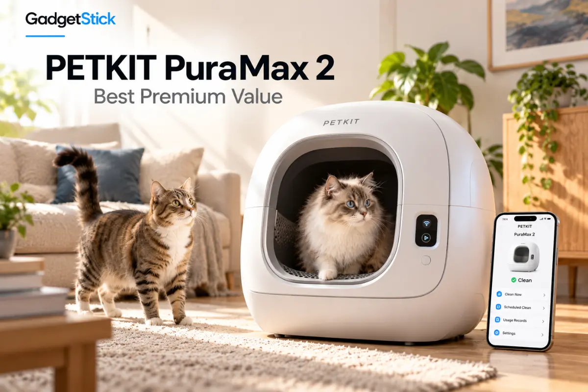PETKIT PuraMax 2 automatic litter box in a modern multi-cat home
