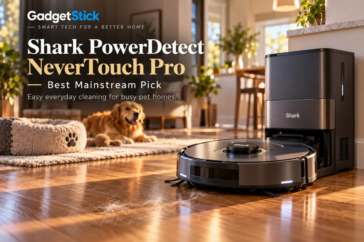 Shark PowerDetect NeverTouch Pro robot vacuum and dock in a pet-friendly home