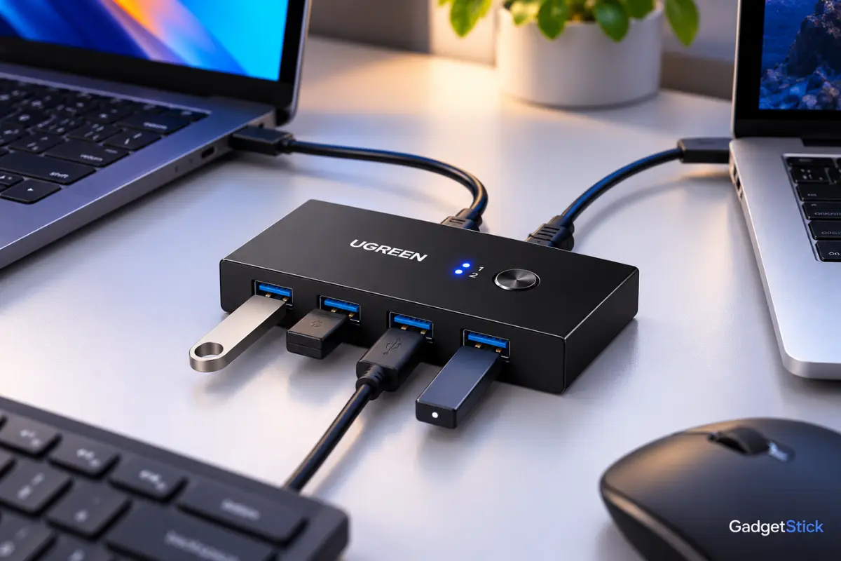 UGREEN USB 3.0 switch for sharing four USB devices between two computers