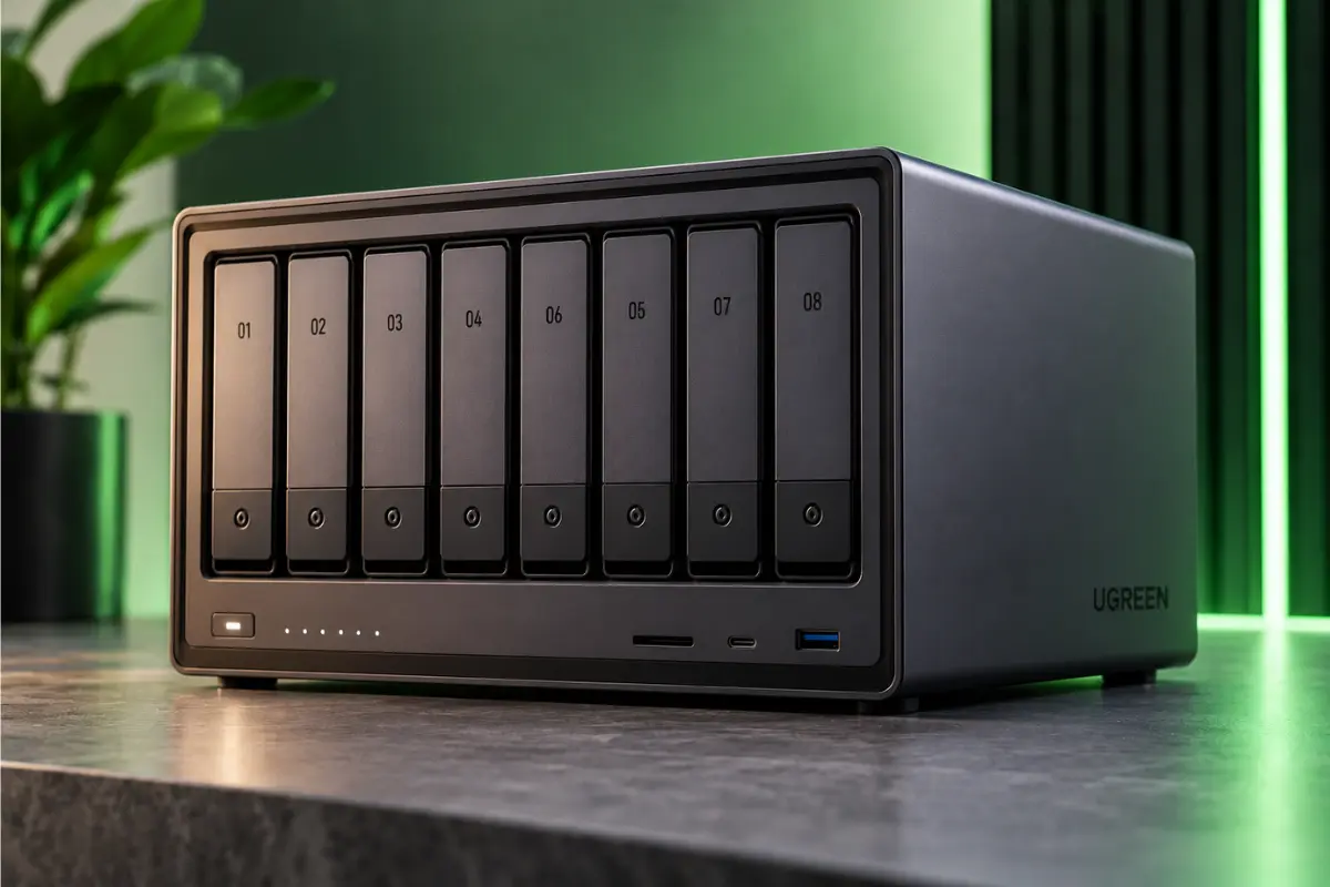 UGREEN NASync DXP8800 Plus 8-bay NAS in studio setup