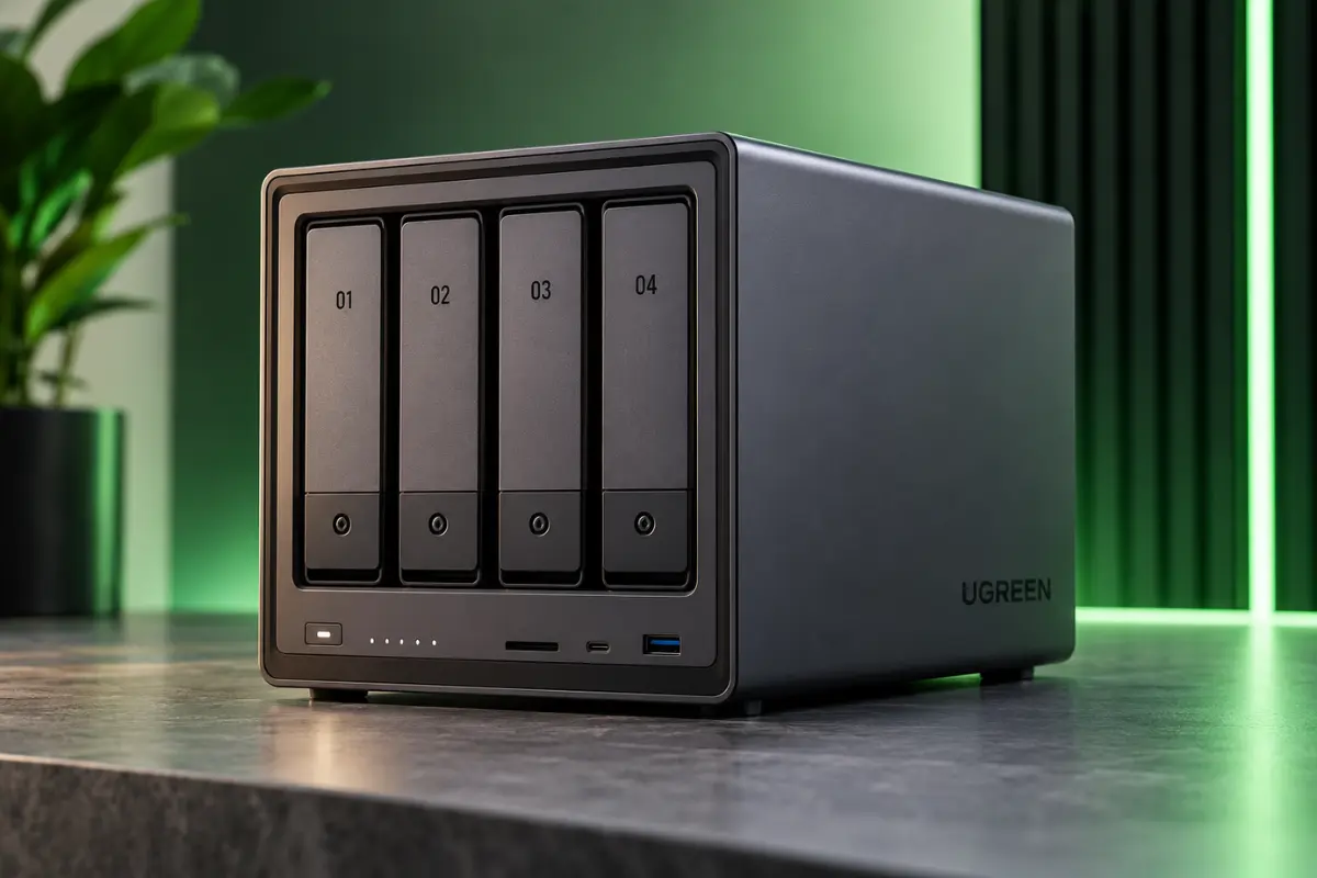 UGREEN NASync DXP4800 Plus 4-bay NAS in studio setup