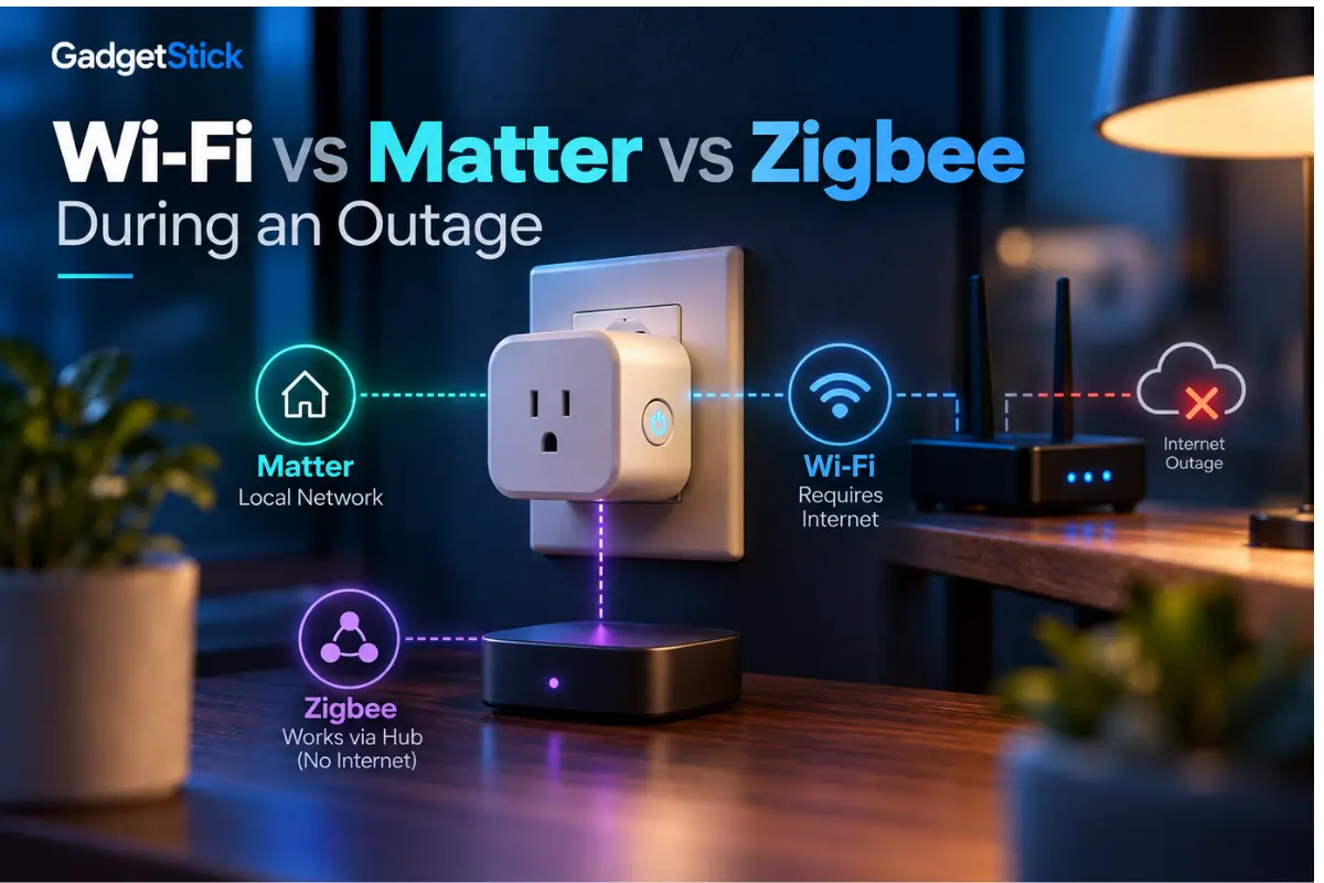 Comparison of Wi-Fi, Matter and Zigbee smart plug behavior during an outage